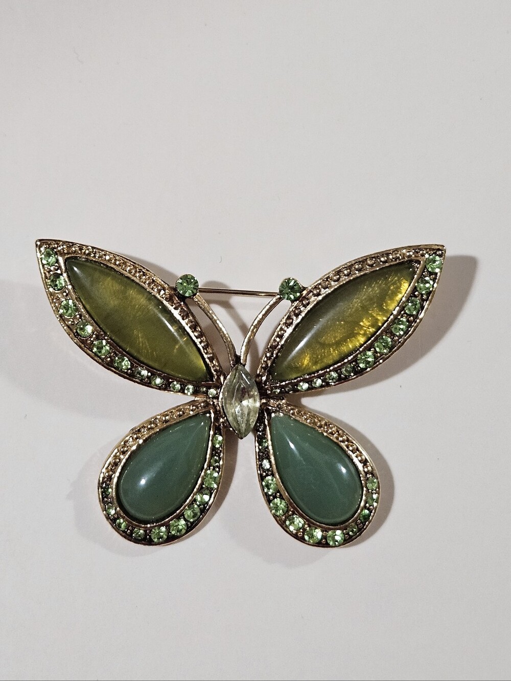 Green & Gold Butterfly Brooch Pin Fashion Jewelry EUC
